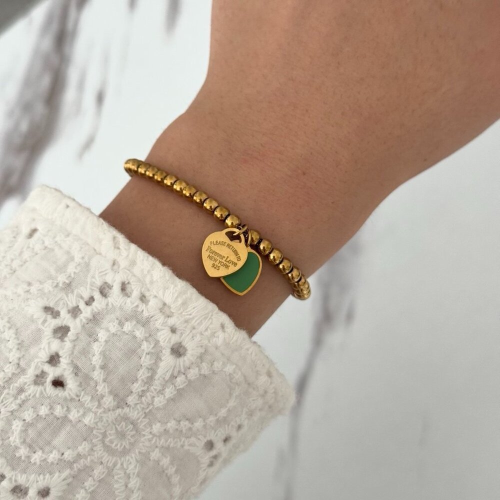 Sku:0246 gold bracelet With gold heart green mint heart material stainless steel - Picture 4 of 5
